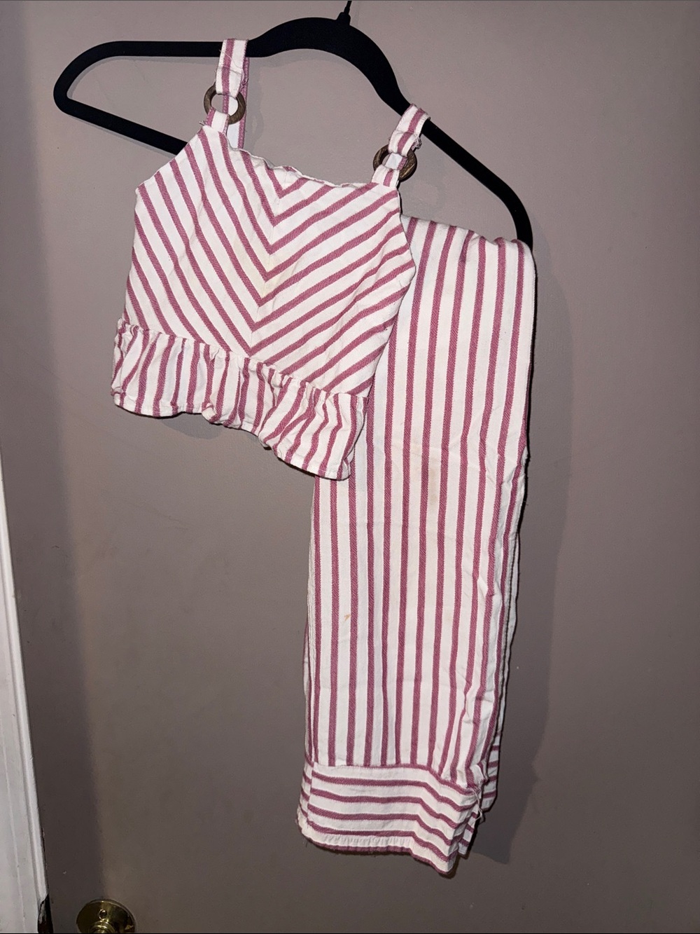 Girls Striped Pink and White Two-Piece Set